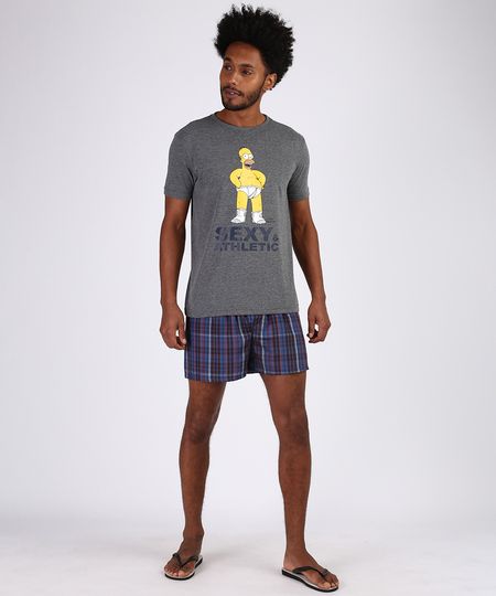 Pijama-Masculino-Homer-Simpsons-Estampado-Xadrez-Manga-Curta-Cinza-Mescla-9910766-Cinza_Mescla_1