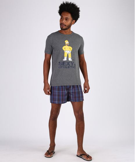 Pijama-Masculino-Homer-Simpsons-Estampado-Xadrez-Manga-Curta-Cinza-Mescla-9910766-Cinza_Mescla_1