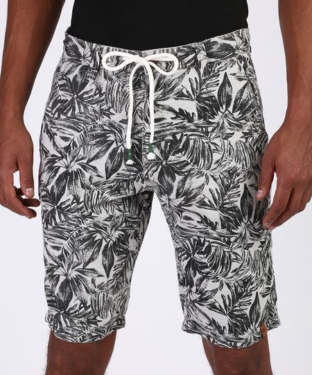 Bermuda-de-Sarja-Masculina-Reta-Estampada-de-Folhagem-com-Cordao-Cinza-9956290-Cinza_1