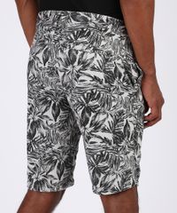 Bermuda-de-Sarja-Masculina-Reta-Estampada-de-Folhagem-com-Cordao-Cinza-9956290-Cinza_2