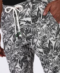 Bermuda-de-Sarja-Masculina-Reta-Estampada-de-Folhagem-com-Cordao-Cinza-9956290-Cinza_4
