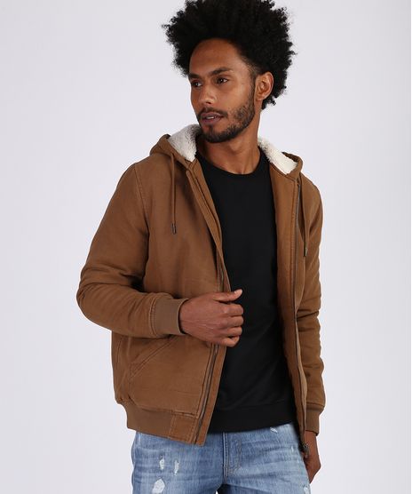 Jaqueta-de-Sarja-Masculina-com-Capuz-em-Pelo-Marrom-9812111-Marrom_1