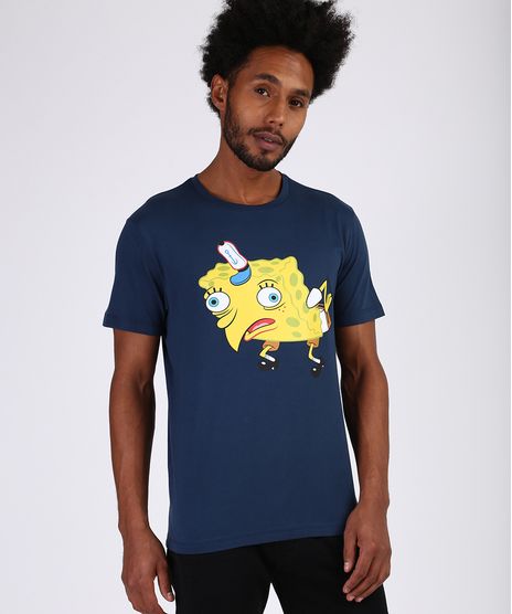 Camiseta-Masculina-Bob-Esponja-Manga-Curta-Gola-Careca-Azul-Escuro-9955433-Azul_Escuro_1