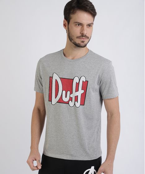 Camiseta Oxer Básica Mescla Raglan Masculina Camiseta Masculina Duff Beer Os Simpsons Manga Curta Gola Careca Cinza Mescla Cea