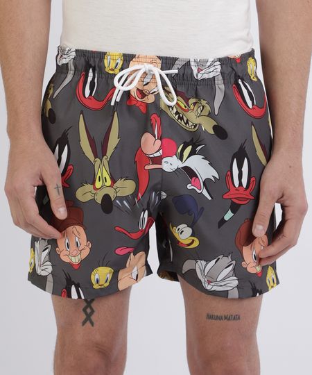 Bermuda-Masculina-Looney-Tunes-Relaxed-com-Bolsos-e-Cordao-Para-Amarrar-Cinza-9955404-Cinza_1