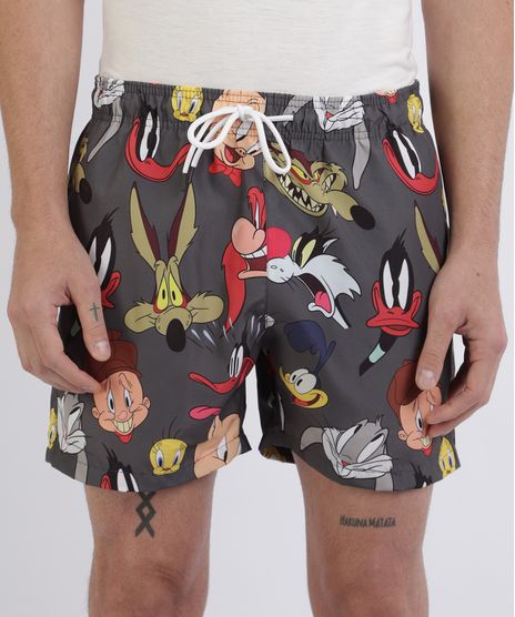 Bermuda-Masculina-Looney-Tunes-Relaxed-com-Bolsos-e-Cordao-Para-Amarrar-Cinza-9955404-Cinza_1