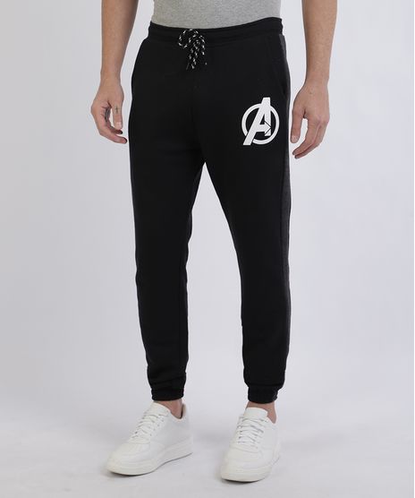 Calca-de-Moletom-Masculina-Relaxed-Os-Vingadores-com-Faixa-Lateral-Preta-9957502-Preto_1