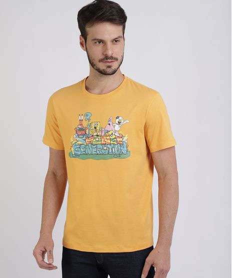 Camiseta-Masculina-Bob-Esponja-Manga-Curta-Gola-Careca-Amarela-9955442-Amarelo_1
