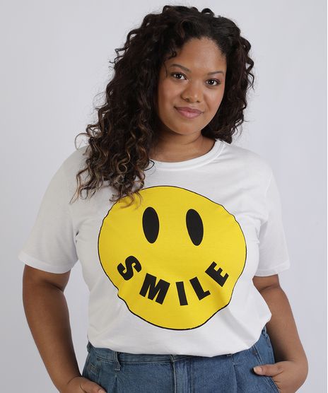 T-Shirt-Feminina-Plus-Size-Smile-Manga-Curta-Decote-Redondo-Branca-9957365-Branco_1