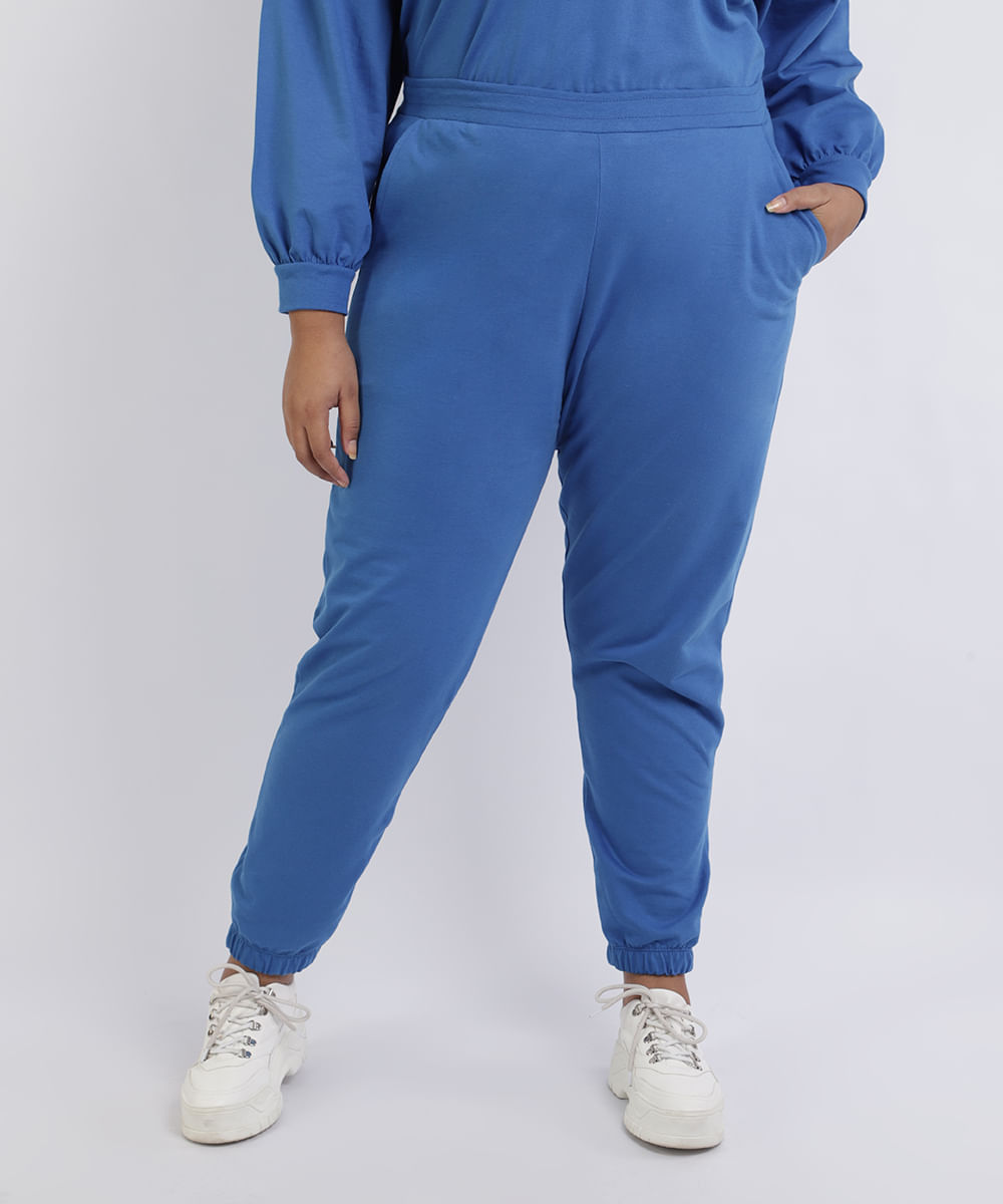 calça moletom feminina azul