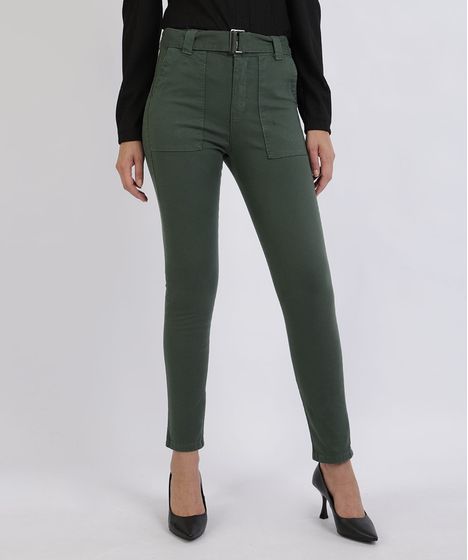calça jeans verde feminina