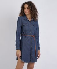 Vestido-Chemise-Jeans-Feminino-Curto-com-Cinto-Manga-Longa-Azul-Escuro-9952223-Azul_Escuro_1