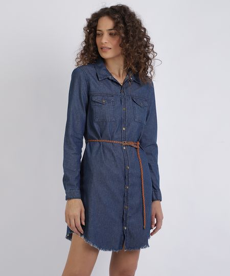 Vestido-Chemise-Jeans-Feminino-Curto-com-Cinto-Manga-Longa-Azul-Escuro-9952223-Azul_Escuro_1