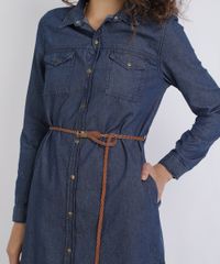 Vestido-Chemise-Jeans-Feminino-Curto-com-Cinto-Manga-Longa-Azul-Escuro-9952223-Azul_Escuro_4