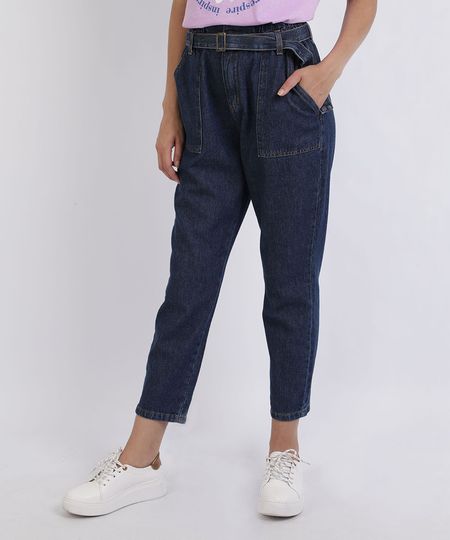 Calca-Jeans-Feminina-Clochard-Cintura-Super-Alta-com-Faixa-com-Fivela-Azul-Escuro-9953990-Azul_Escuro_1