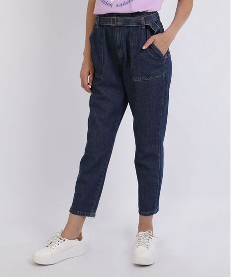 Calca-Jeans-Feminina-Clochard-Cintura-Super-Alta-com-Faixa-com-Fivela-Azul-Escuro-9953990-Azul_Escuro_1