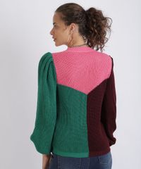 Sueter-de-Trico-Feminino-Tricolor-Manga-Longa-Bufante-Rosa-9954153-Rosa_2
