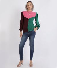 Sueter-de-Trico-Feminino-Tricolor-Manga-Longa-Bufante-Rosa-9954153-Rosa_3