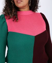 Sueter-de-Trico-Feminino-Tricolor-Manga-Longa-Bufante-Rosa-9954153-Rosa_4