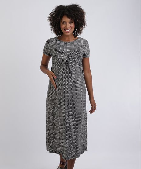 Vestido-Feminino-Gestante-Midi-Estampado-com-No-Manga-Curta-Preto-9955984-Preto_1