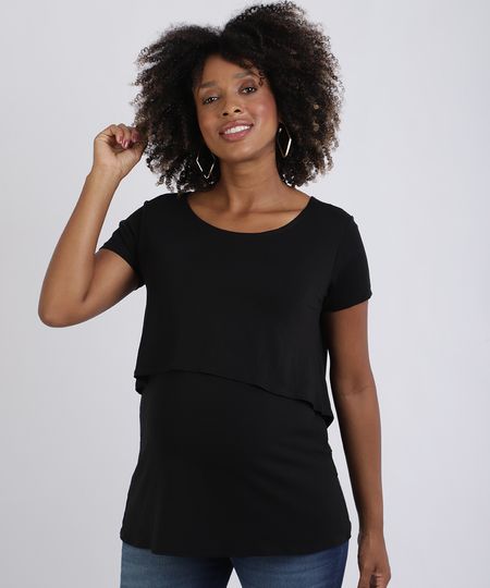 Blusa-Feminina-Gestante-Alongada-com-Sobreposicao-Manga-Curta-Preta-9956007-Preto_1