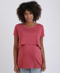 Blusa-Feminina-Gestante-Alongada-com-Sobreposicao-Manga-Curta-Rosa-Escuro-9956014-Rosa_Escuro_1