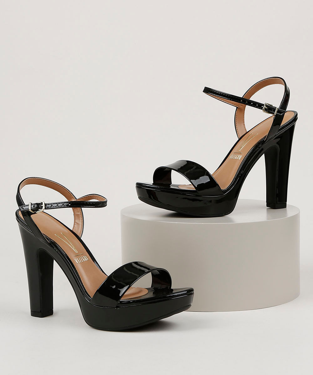 sandalia meia pata preta verniz