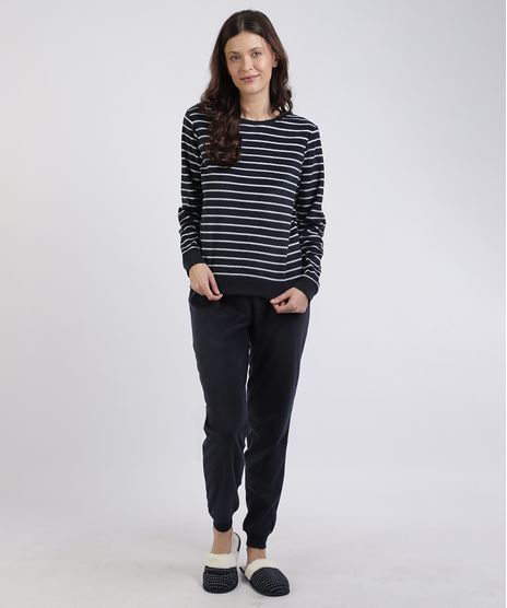 Pijama-de-Fleece-Feminino-Listrado-Manga-Longa-Azul-Marinho-9836379-Azul_Marinho_1