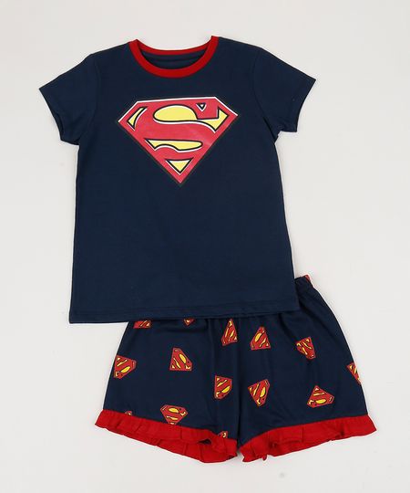 Pijama-Tal-Pai-Tal-Filha-Super-Homem-Blusa-Manga-Curta-Azul-Marinho-9955222-Azul_Marinho_1