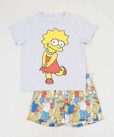 Pijama-Infantil-Tal-Pai-Tal-Filha-Lisa-Simpson-Manga-Curta-Cinza-Mescla-9955716-Cinza_Mescla_1