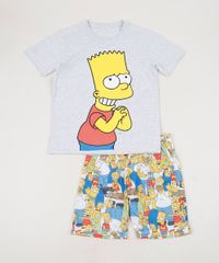 Pijama-Tal-Pai-Tal-Filho-Bart-Simpsons-Camiseta-Manga-Curta-Cinza-Mescla-9955717-Cinza_Mescla_1