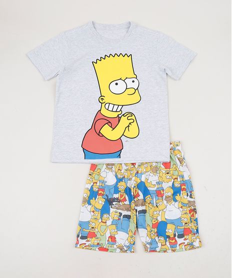 Pijama-Tal-Pai-Tal-Filho-Bart-Simpsons-Camiseta-Manga-Curta-Cinza-Mescla-9955717-Cinza_Mescla_1
