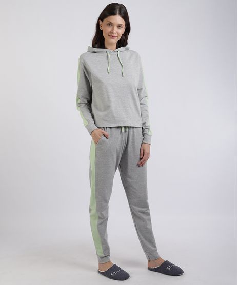 Pijama-de-Moletom-Feminino-com-Faixa-Lateral-Capuz-Manga-Longa-Cinza-9953269-Cinza_1