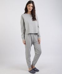Pijama-de-Moletom-Feminino-com-Faixa-Lateral-Manga-Longa-Cinza-Mescla-9953272-Cinza_Mescla_1