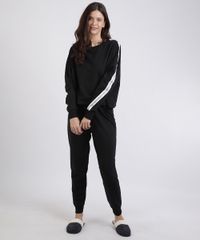 Pijama-de-Moletom-Feminino-com-Faixa-Lateral-Manga-Longa-Preto-9953272-Preto_1