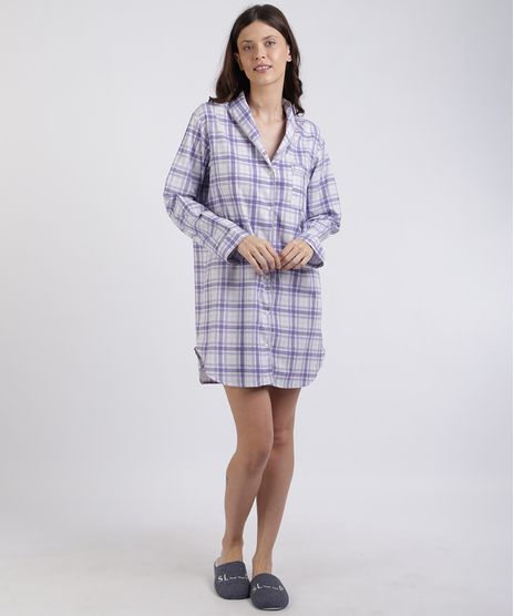 Camisola-Feminina-Estampada-Xadrez-Manga-Longa-Roxa-9954384-Roxo_1