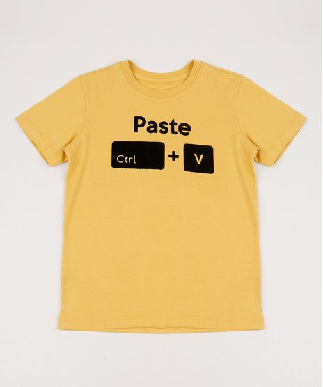 Camiseta-Infantil--Copy-Paste--Manga-Curta-Gola-Careca-Mostarda-9954891-Mostarda_1