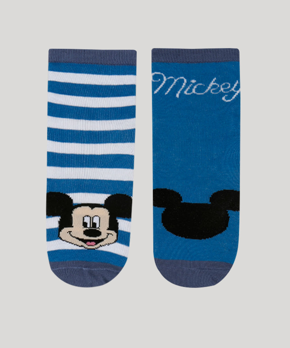 Kit de 2 Meias Infantis Cano Médio Mickey Azul