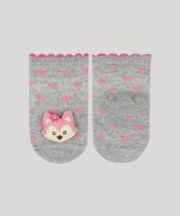 Meia-Infantil-Estampada-de-Coracoes-Cano-Medio-com-Patch-Raposinha-Cinza-Mescla-9954297-Cinza_Mescla_2