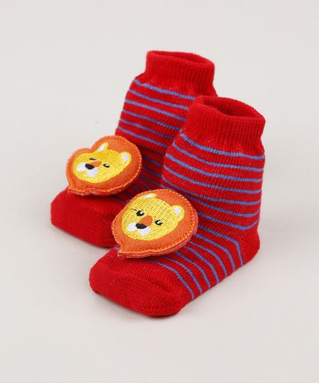 Meia-Infantil-Listrada-Cano-Medio-com-Patch-Leaozinho-Vermelha-9954289-Vermelho_1