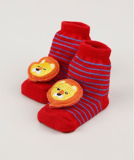 Meia-Infantil-Listrada-Cano-Medio-com-Patch-Leaozinho-Vermelha-9954289-Vermelho_1