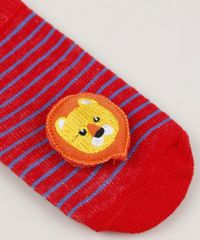 Meia-Infantil-Listrada-Cano-Medio-com-Patch-Leaozinho-Vermelha-9954289-Vermelho_3