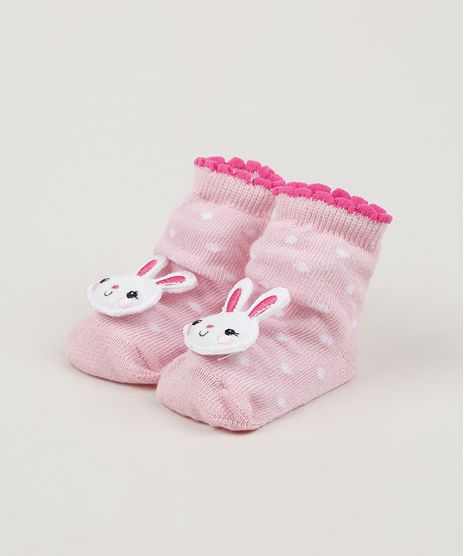 Meia-Infantil-Estampada-de-Poa-Cano-Medio-com-Patch-Coelhinha-Rosa-Claro-9954294-Rosa_Claro_1
