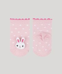 Meia-Infantil-Estampada-de-Poa-Cano-Medio-com-Patch-Coelhinha-Rosa-Claro-9954294-Rosa_Claro_2
