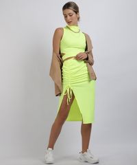Saia-Feminina-Midi-Canelada-com-Fenda-Profunda-e-Franzido-Amarelo-Neon-9957855-Amarelo_Neon_3