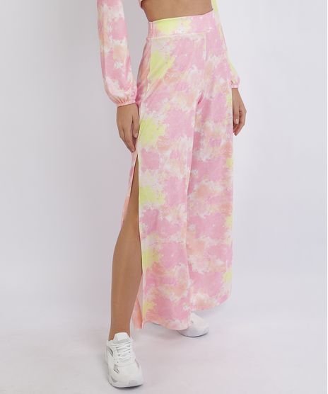Calca-Feminina-Pantalona-Estampada-Tie-Dye-Cintura-Media-com-Fenda-Rosa-Neon-9957856-Rosa_Neon_1