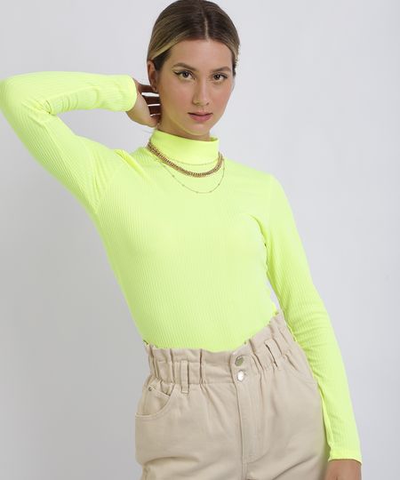 Blusa-Feminina-Canelada-Gola-Alta-Manga-Longa-Amarelo-Neon-9957898-Amarelo_Neon_1