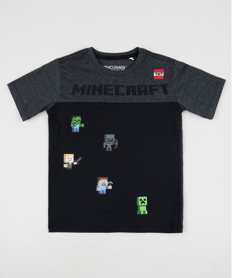 Camiseta-Infantil-Minecraft-Manga-Curta-Gola-Careca-Cinza-Mescla-Escuro-9944175-Cinza_Mescla_Escuro_1
