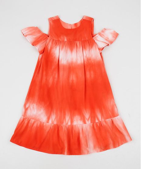 Vestido-Infantil-Ciganinha-Estampado-Tie-Dye-Manga-Curta-com-Vazado-Laranja-9957722-Laranja_1
