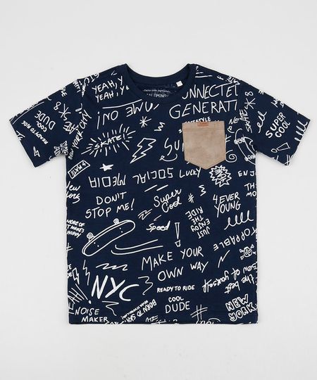 Camiseta-Infantil-Estampada-e-com-Bolso-em-Suede-Manga-Curta-Gola-Careca-Azul-Marinho-9945158-Azul_Marinho_1